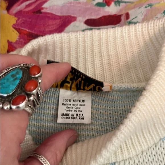 Vintage NOS Blue and White Plaid Sweater - Picture 8 of 8